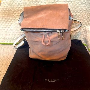 Rag & Bone pale pink backpack. Suede exterior w/white leather straps. Like new!